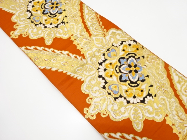 アンティーク　華紋に花更紗模様織り出し袋帯（着用可）